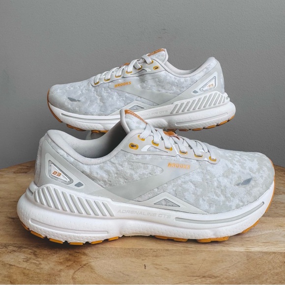 Brooks Adrenaline GTS 23 Size 8 White Gray Orange Support Running Athletic Shoes - Picture 3 of 11